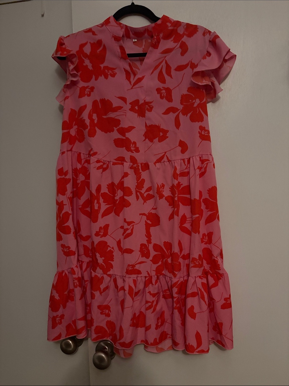 SHEIN Pink Dress with Red Floral Print